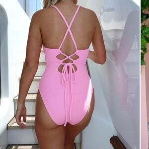 Show Me Your MuMu Pink One Piece Swimsuit with Criss-Cross Straps